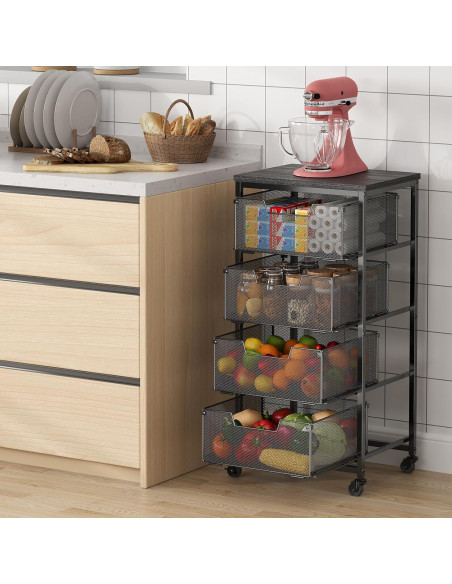 Carro de Almacenamiento Yociyoga 4 Niveles Metal Negro 65,4 cm