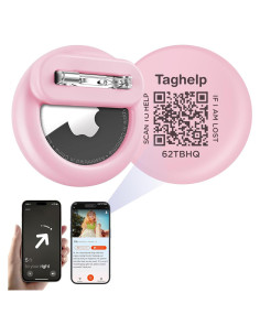 Soporte AirTag Rosa Taghelp con Pin de Seguridad y QR