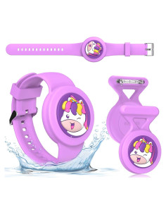 Funda y Pulsera AirTag BIQIRE 2 en 1 Niños Púrpura Unicornio