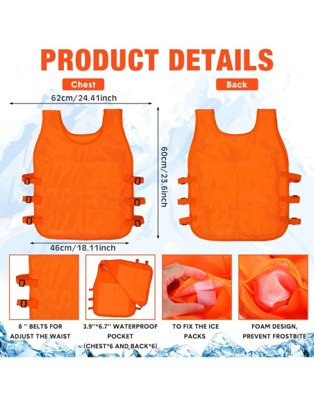 Chaleco Refrigerante Jexine 2 Pcs con 48 Paquetes de Hielo