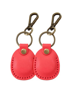 Soporte de Airtag Q1T5 con Llavero de Cuero Rojo Hecho a Mano