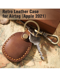 Soporte de Airtag Q1T5 con Llavero de Cuero Rojo Hecho a Mano 2