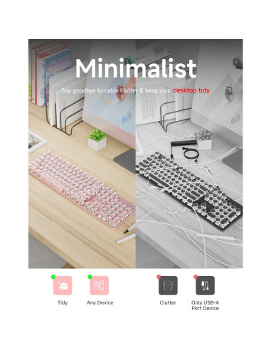 Teclado Mecánico EWEADN TK950 Inalámbrico Rosa 104 Teclas