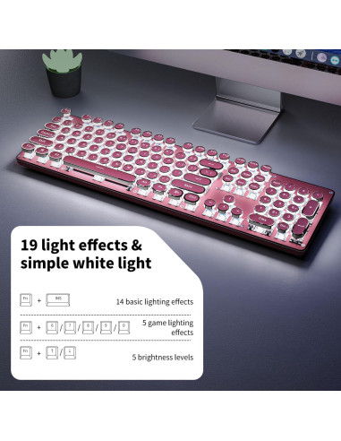 Teclado Mecánico EWEADN TK950 Inalámbrico Rosa 104 Teclas