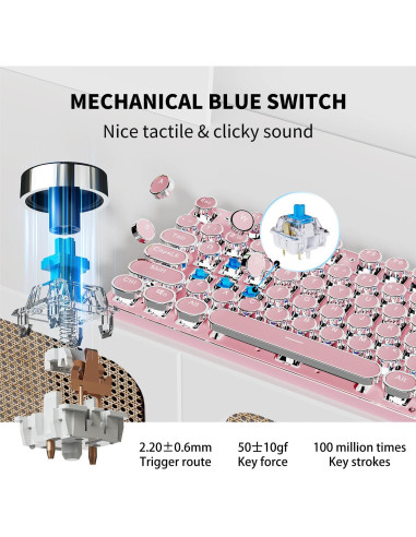 Teclado Mecánico EWEADN TK950 Inalámbrico Rosa 104 Teclas