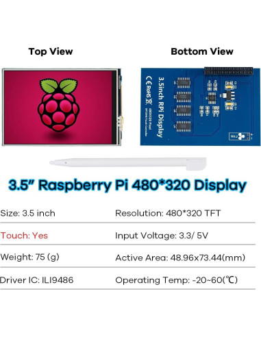 Pantalla Táctil TFT LCD 3.5" 480x320 Hosyond para Raspberry Pi