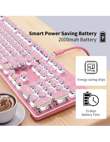 Teclado Mecánico EWEADN TK950 Inalámbrico Rosa 104 Teclas