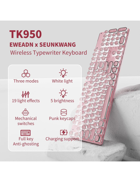 Teclado Mecánico EWEADN TK950 Inalámbrico Rosa 104 Teclas Teclado Mecánico EWEADN TK950 Inalámbrico Rosa 104 Teclas