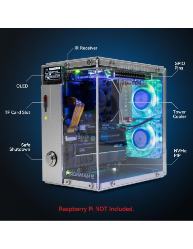 Caja Mini PC Pironman 5 para Raspberry Pi 5 con SSD NVMe