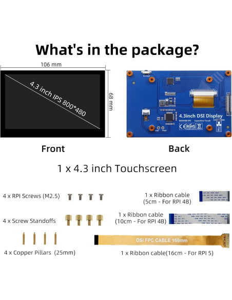 Pantalla táctil 4.3" iPistBit para Raspberry Pi 800x480