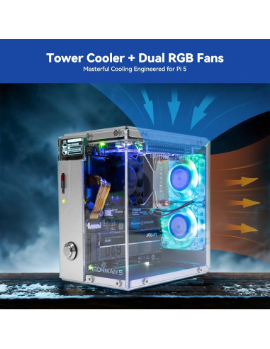 Caja Mini PC Pironman 5 para Raspberry Pi 5 con SSD NVMe