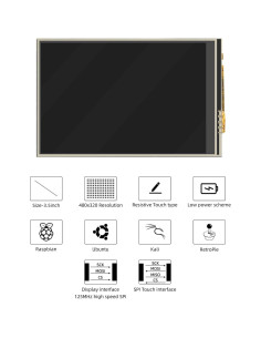 Pantalla Táctil 3.5" CUQI para Raspberry Pi 3/4/5 480x320 2