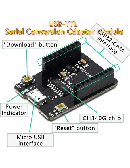 2PCS Módulo Cámara ESP32-CAM-MB Aideepen 2MP Micro USB