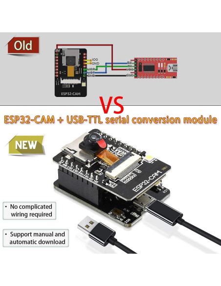 2PCS Módulo Cámara ESP32-CAM-MB Aideepen 2MP Micro USB