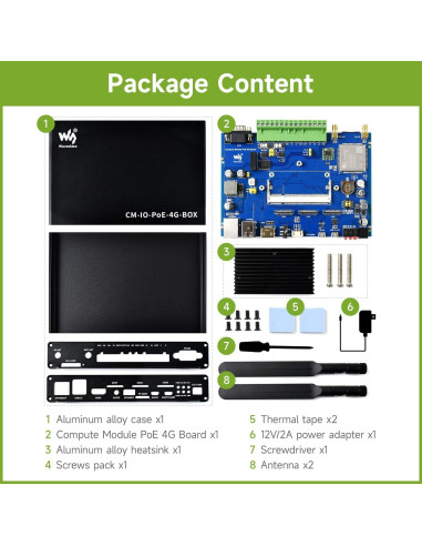 Mini-ordenador industrial IoT Waveshare CM-IO-POE-4G-BOX 4G PoE