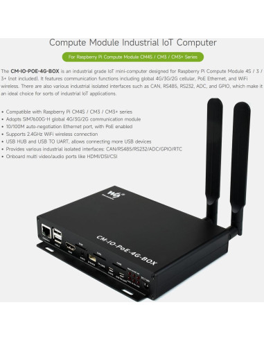 Mini-ordenador industrial IoT Waveshare CM-IO-POE-4G-BOX 4G PoE