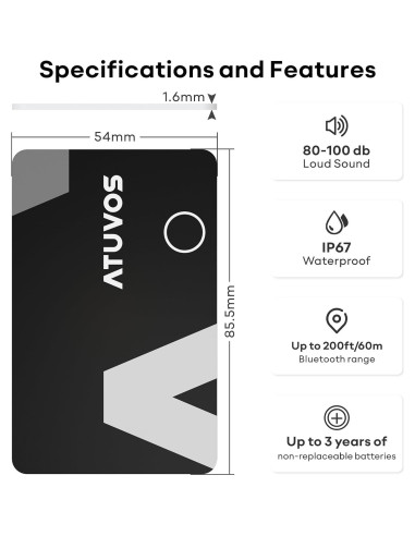 Localizador Bluetooth ATUVOS para Cartera - IP67 Impermeable