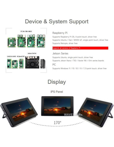 Pantalla Táctil LCD 7" Waveshare 1024x600 HDMI Compatible Raspberry Pi