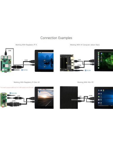 Pantalla Táctil LCD 7" Waveshare 1024x600 HDMI Compatible Raspberry Pi