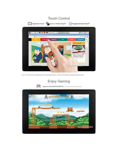 Pantalla Táctil LCD 7" Waveshare 1024x600 HDMI Compatible Raspberry Pi