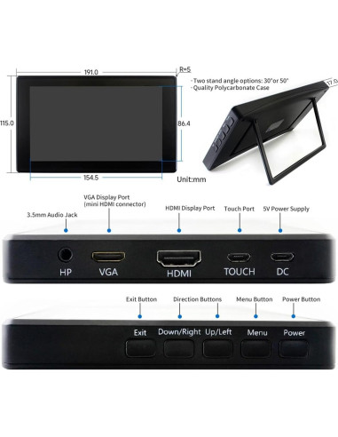Pantalla Táctil LCD 7" Waveshare 1024x600 HDMI Compatible Raspberry Pi