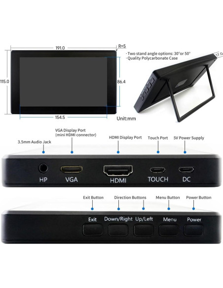 Pantalla Táctil LCD 7" Waveshare 1024x600 HDMI Compatible Raspberry Pi