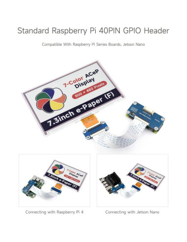 Módulo Pantalla E-Ink 7.3" Waveshare 800x480 SPI Raspberry Pi
