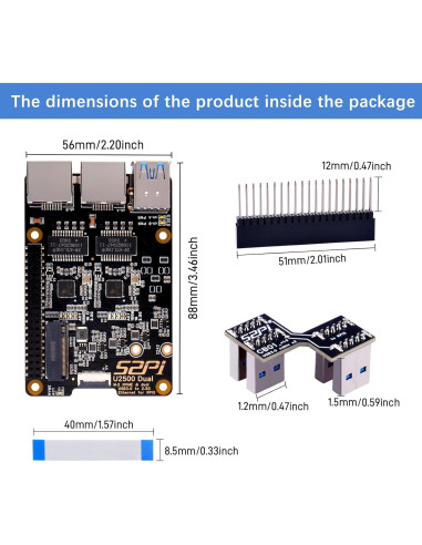 Adaptador Ethernet Dual USB 3.0 a 2.5G GeeekPi U2500 para Raspberry Pi 5