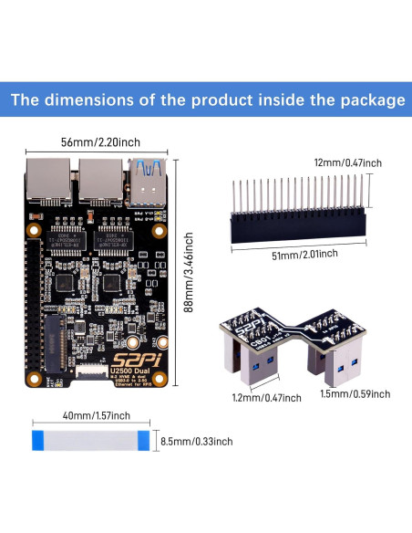 Adaptador Ethernet Dual USB 3.0 a 2.5G GeeekPi U2500 para Raspberry Pi 5