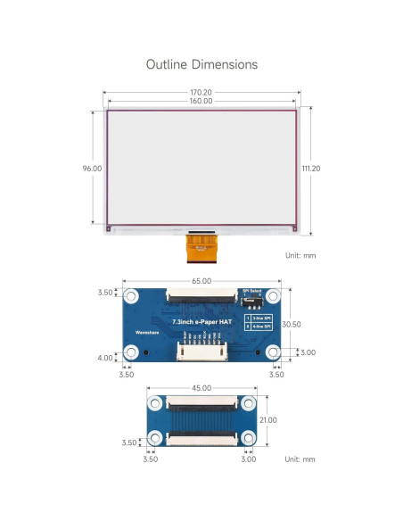 Módulo Pantalla E-Ink 7.3" Waveshare 800x480 SPI Raspberry Pi Módulo Pantalla E-Ink 7.3" Waveshare 800x480 SPI Raspberry Pi