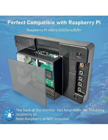 Monitor LCD 7" HMTECH para Raspberry Pi 400/4/3/2/Zero