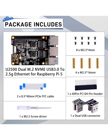 Adaptador Ethernet Dual USB 3.0 a 2.5G GeeekPi U2500 para Raspberry Pi 5