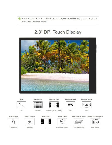 Pantalla LCD 2.8" Waveshare 480x640 DPI Táctil Raspberry Pi