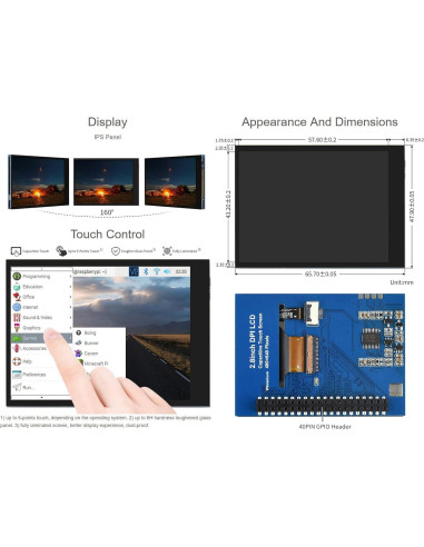 Pantalla LCD 2.8" Waveshare 480x640 DPI Táctil Raspberry Pi