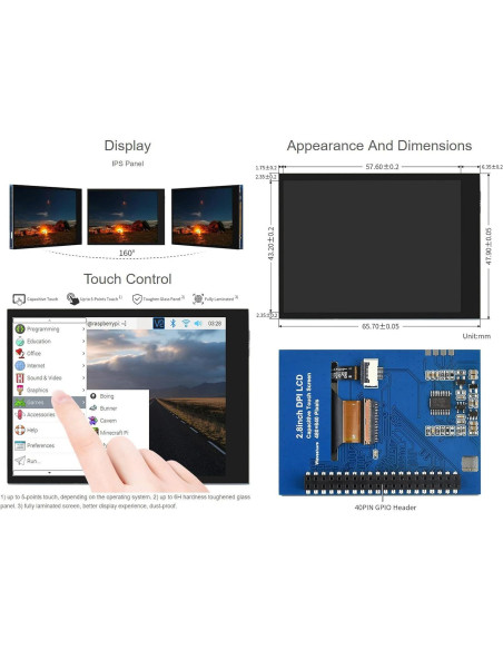 Pantalla LCD 2.8" Waveshare 480x640 DPI Táctil Raspberry Pi