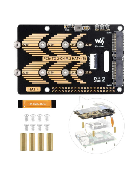 Adaptador PCIe a M.2 HAT Waveshare para Raspberry Pi 5 Adaptador PCIe a M.2 HAT Waveshare para Raspberry Pi 5