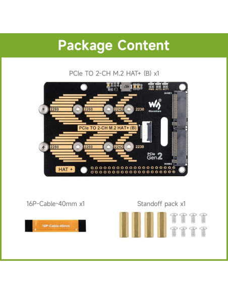 Adaptador PCIe a M.2 HAT Waveshare para Raspberry Pi 5 Adaptador PCIe a M.2 HAT Waveshare para Raspberry Pi 5