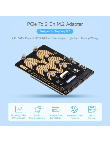 Adaptador PCIe a M.2 HAT Waveshare para Raspberry Pi 5 Adaptador PCIe a M.2 HAT Waveshare para Raspberry Pi 5