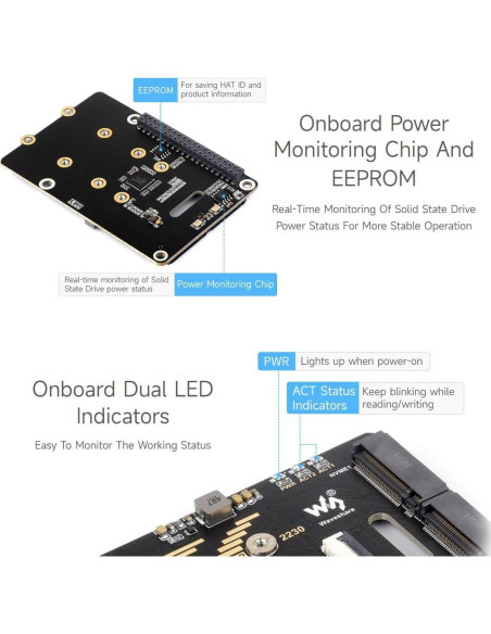 Adaptador PCIe a M.2 HAT Waveshare para Raspberry Pi 5 Adaptador PCIe a M.2 HAT Waveshare para Raspberry Pi 5