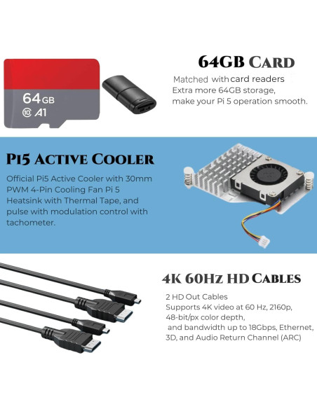 Kit Vemico Raspberry Pi 5 16GB con Enfriador y Fuente 27W