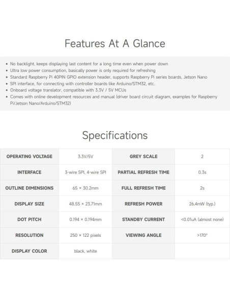 Pantalla E-Paper HAT 2.13" Waveshare 250x122 Raspberry Pi