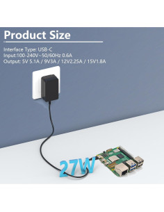Fuente de Alimentación USB C 27W para Raspberry Pi 5 4GB/8GB 2