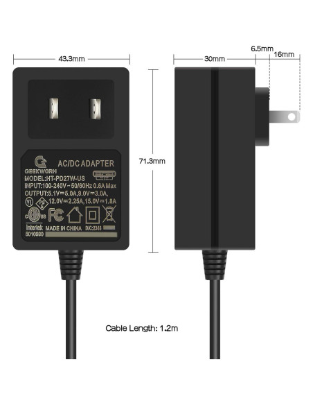 Fuente de Alimentación USB-C PD 27W Geekworm para Raspberry Pi 5