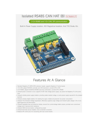 Módulo HAT RS485 CAN Aislado Waveshare para Raspberry Pi