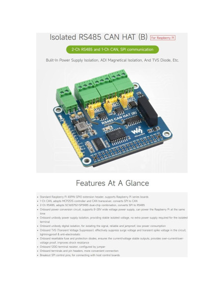 Módulo HAT RS485 CAN Aislado Waveshare para Raspberry Pi Módulo HAT RS485 CAN Aislado Waveshare para Raspberry Pi