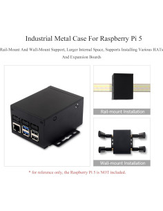Caja de Metal Industrial Wonrabai para Raspberry Pi 5 - Soporte Montaje Pared y Riel 2