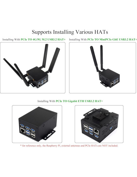 Caja de Metal Industrial Wonrabai para Raspberry Pi 5 - Soporte Montaje Pared y Riel