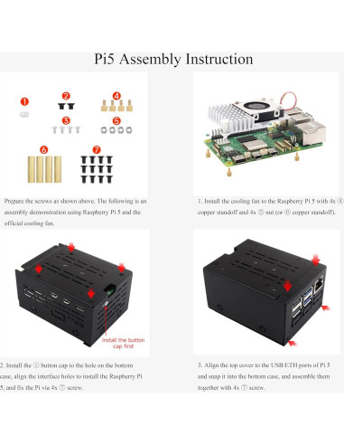 Caja de Metal Industrial Wonrabai para Raspberry Pi 5 - Soporte Montaje Pared y Riel