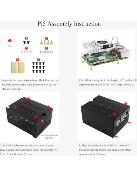Caja de Metal Industrial Wonrabai para Raspberry Pi 5 - Soporte Montaje Pared y Riel