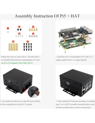 Caja de Metal Industrial Wonrabai para Raspberry Pi 5 - Soporte Montaje Pared y Riel